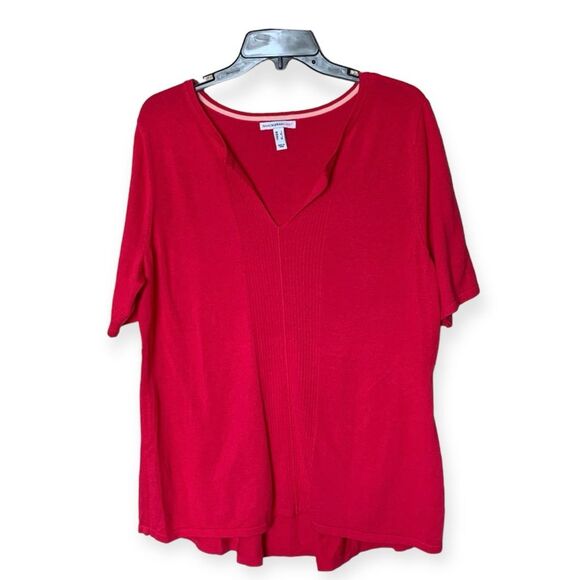 Isaac Mizrahi Live Pink Split Neck Short Sleeve Pullover Sweater Top Size Large - Picture 2 of 9